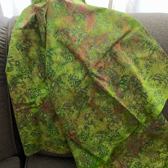 Chartreuse Hand dyed  w bells and flowers pattern 2 yards x 43” cotton fabric - Picture 1 of 5
